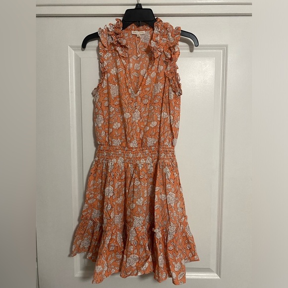 Anna Cate Floral Ruffle Mini Dress Orange White Size S - Picture 1 of 9